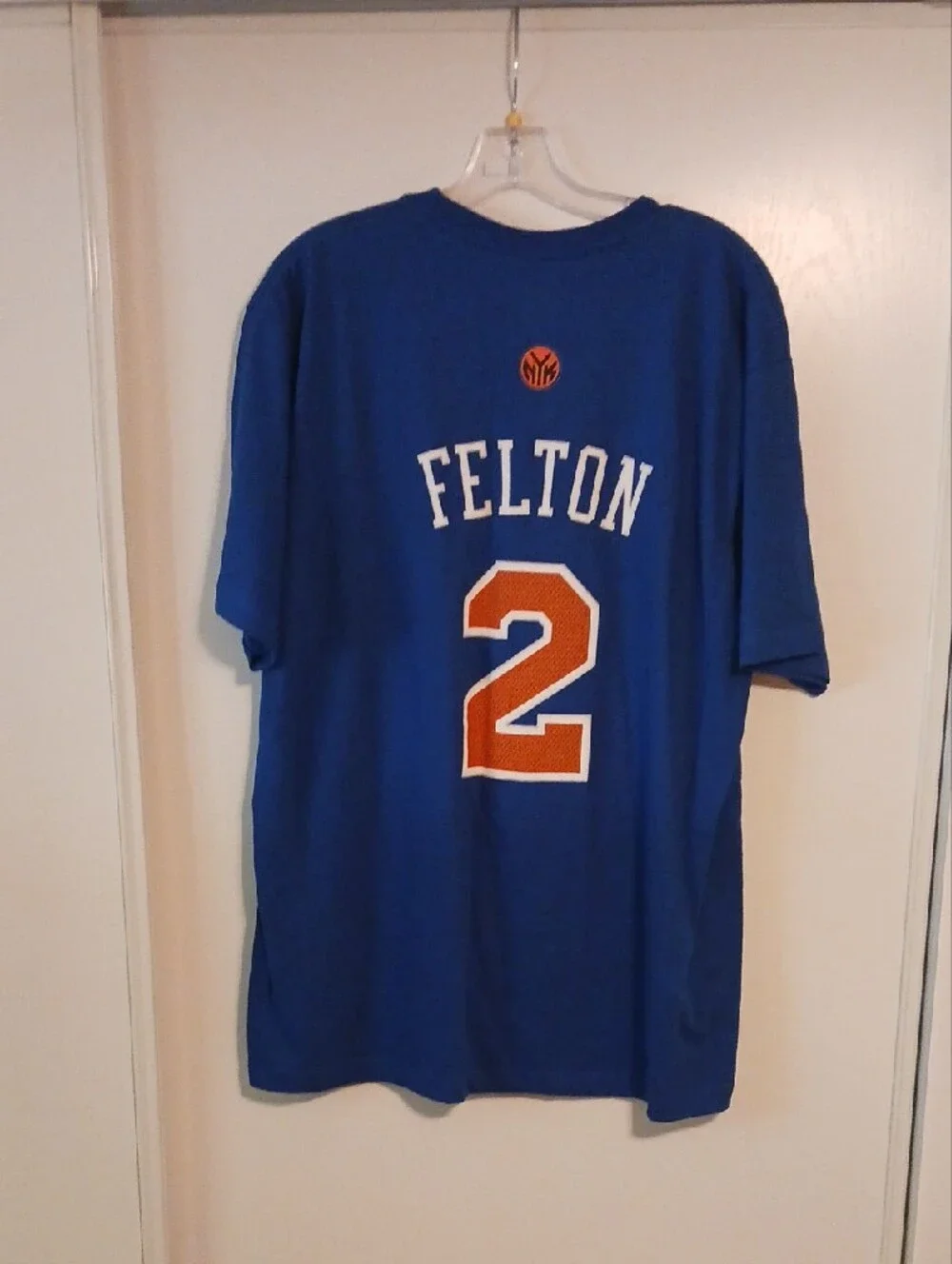 adidas Blue New York #2 Short Sleeve Jersey Tee with Orange Accents